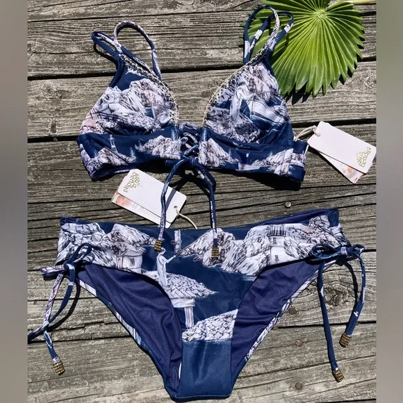 NWT Beaded Nautical Set - AGUA BENDITA Mia Proa Bikini Top & Eda Bottoms -M - Picture 6 of 16